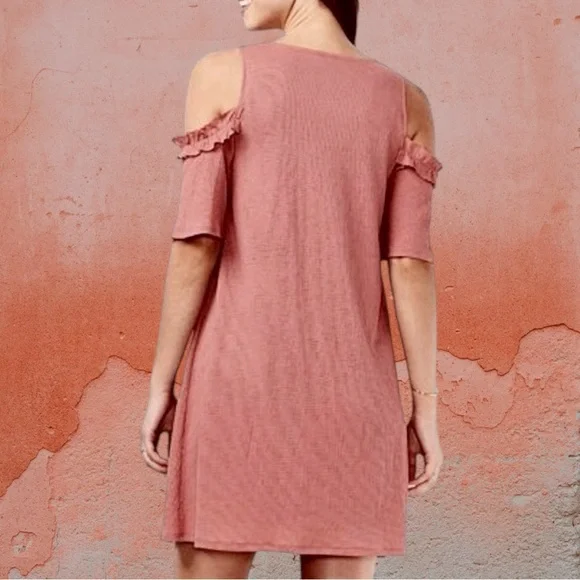 LC Lauren Conrad Cold Shoulder Ruffle Shift Dress Women’s S 4/6 Desert Mauve NWT - Picture 2 of 15